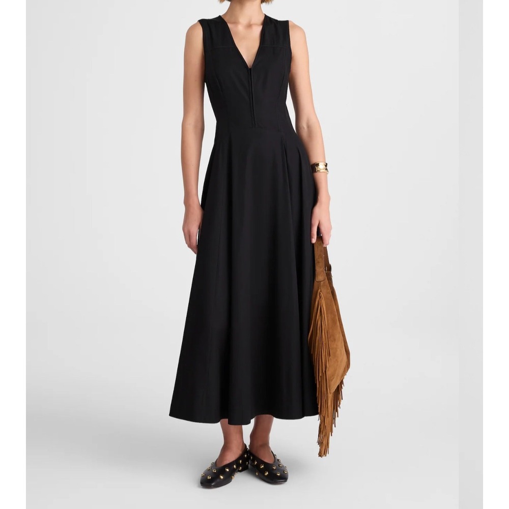 Madewell V-Neck Circle Seamed Maxi Dress True Black Sleeveless Cotton 6 NW050‎